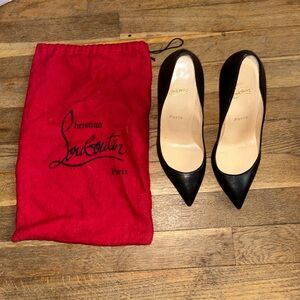 Christian Louboutin Black Pointed-Toe Leather Pumps with Red Dust Bag